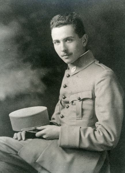 Louis Aragon (1897-1982) in uniform (b/w photo) by French Photographer, (20th century); black and white photograph; Private Collection; (add. info.: Leader of the Surrealist movement); Archives Charmet; copyright unknown